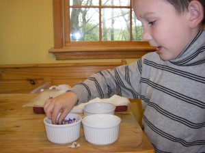 Shaw, age 6, making his candied violets.